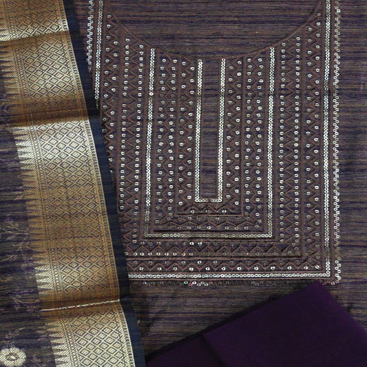 Purple Khadi Silk Dress Material