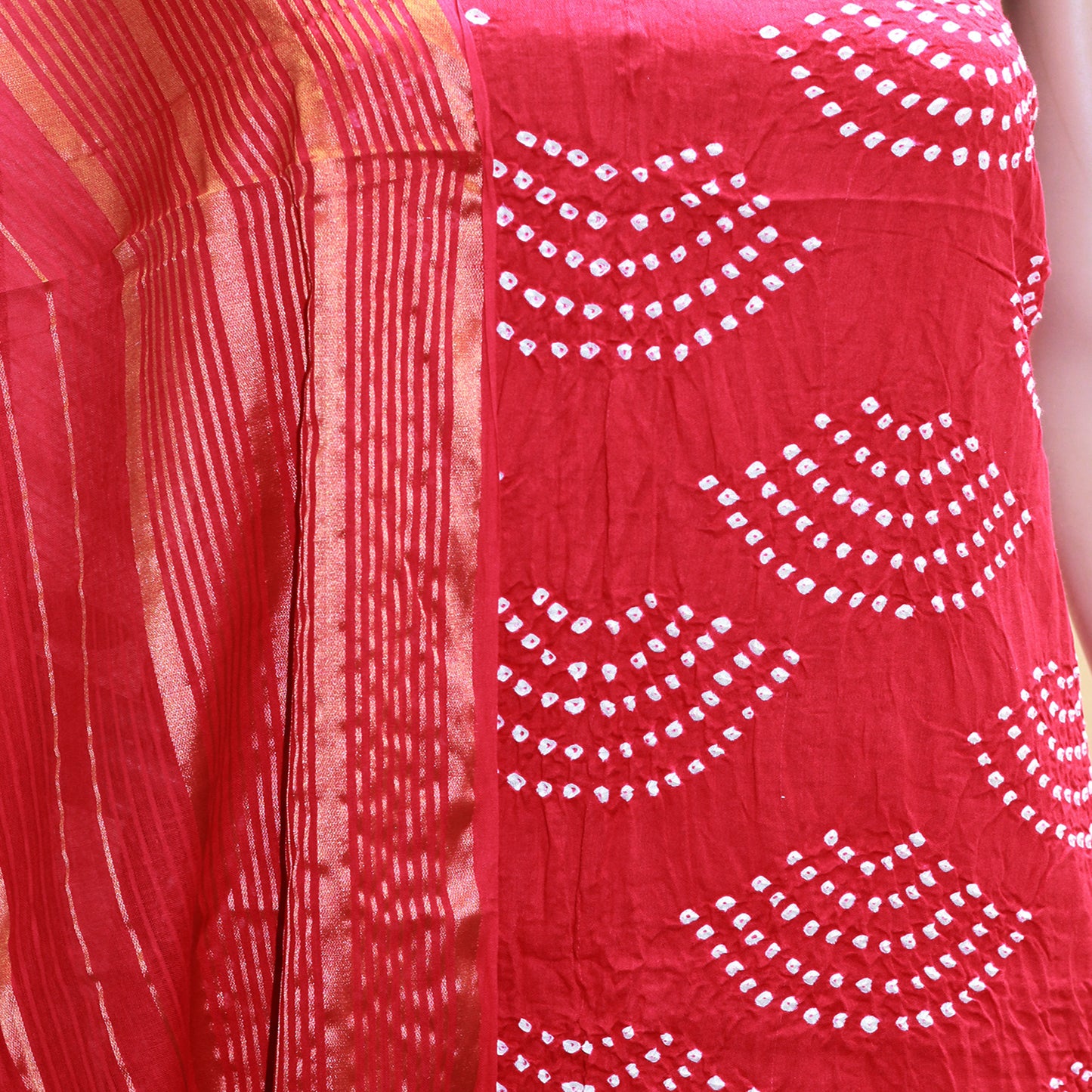 Red Cotton Bandhani Dress Material