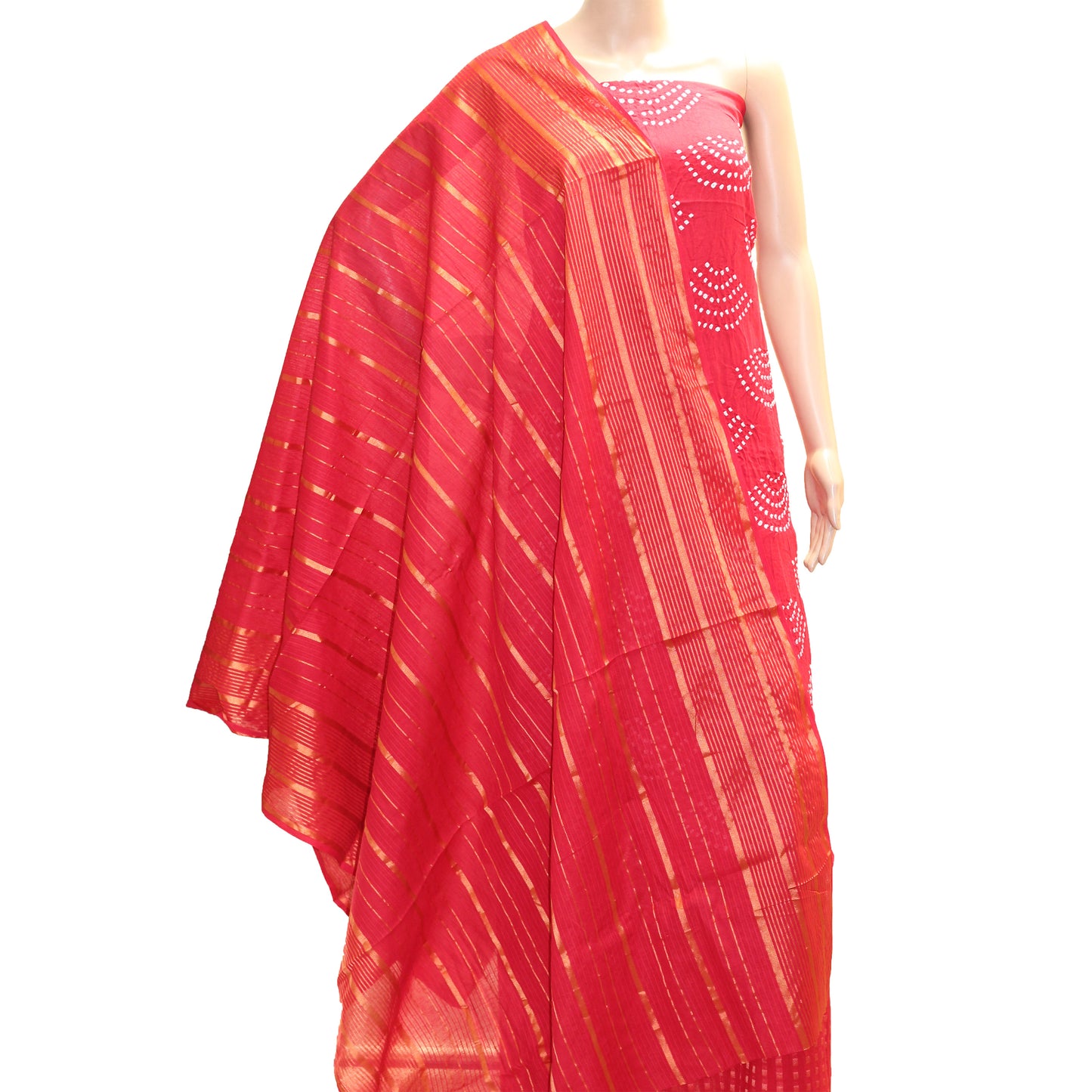 Red Cotton Bandhani Dress Material