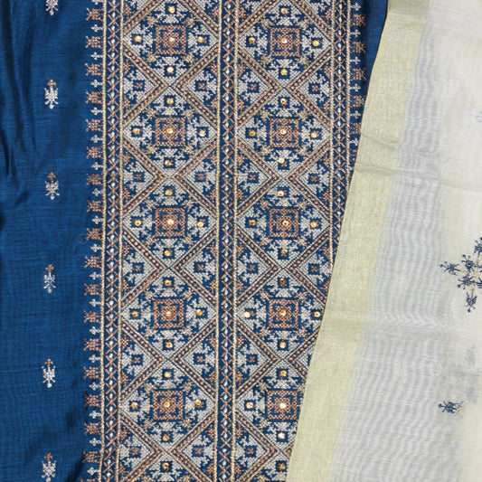 Blue Chanderi Silk Dress Material
