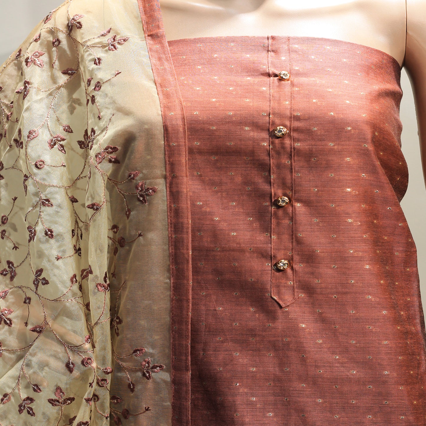 Brown Chanderi Silk Dress Material