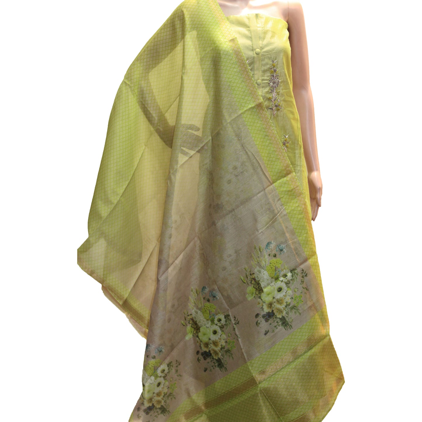 Lime Green Silk Dress Material