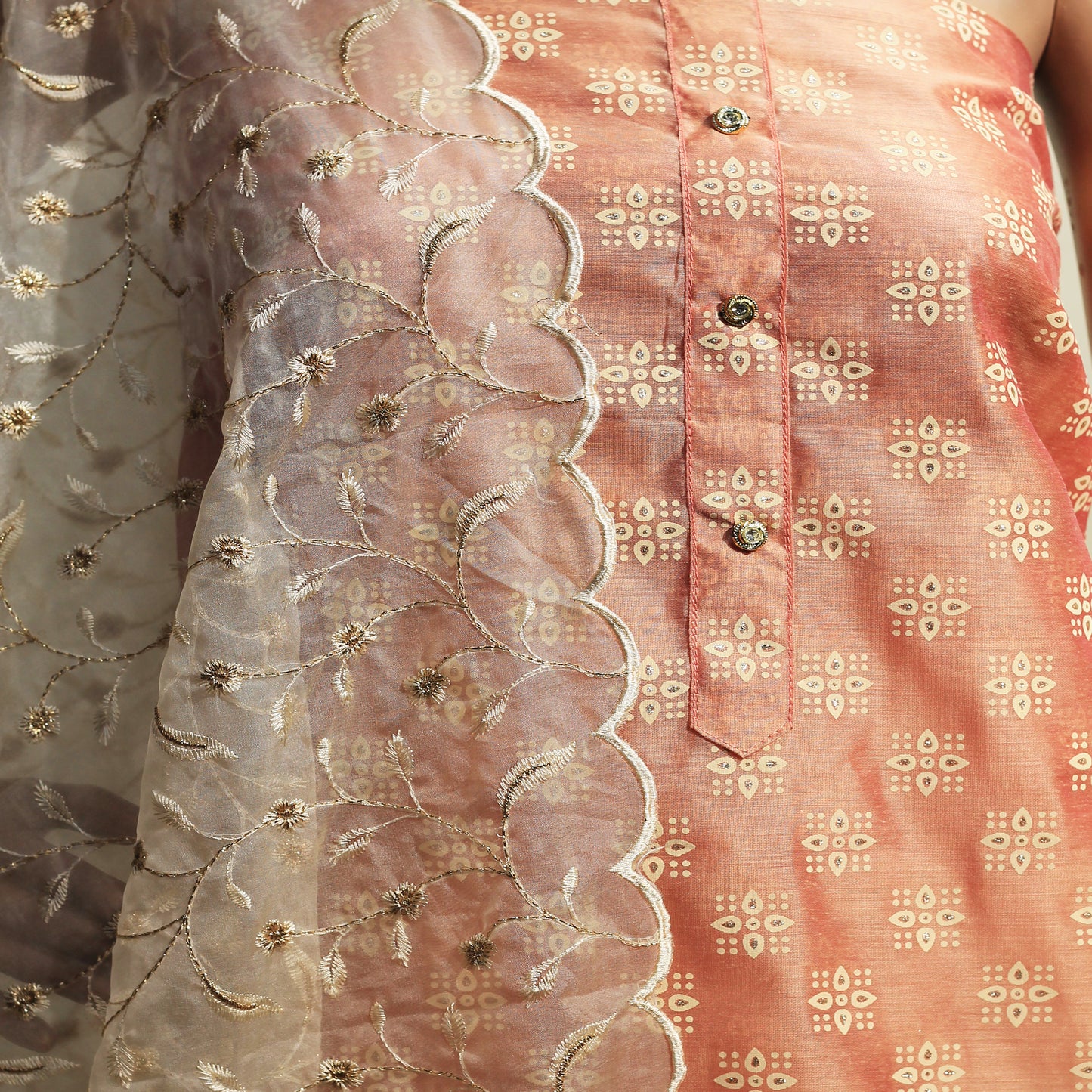 Rose Gold Chanderi Silk Party Wear Dress Material