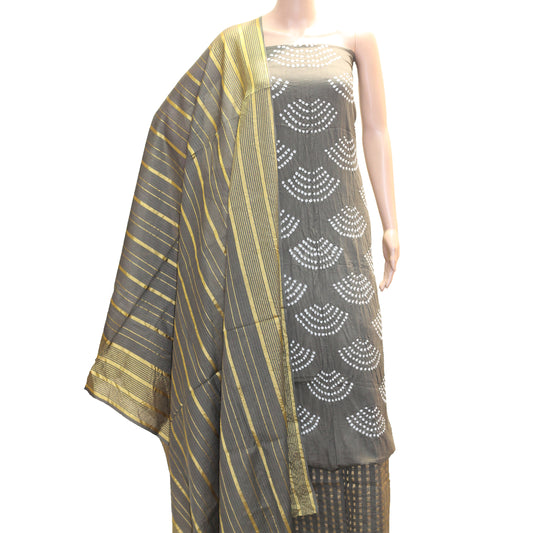 Grey Cotton Bandhani Dress Material
