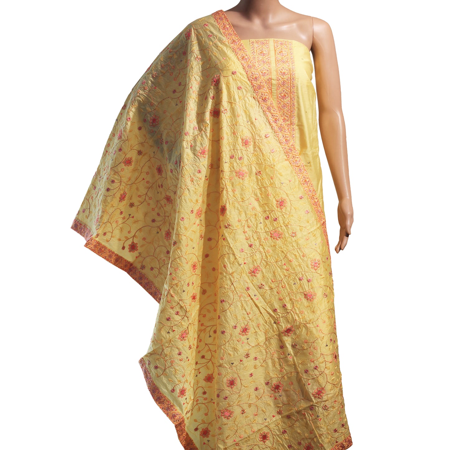 Yellow Silk Dress Material