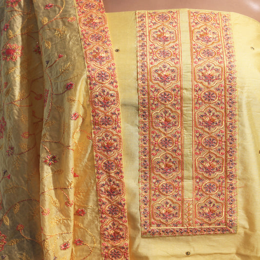 Yellow Silk Dress Material